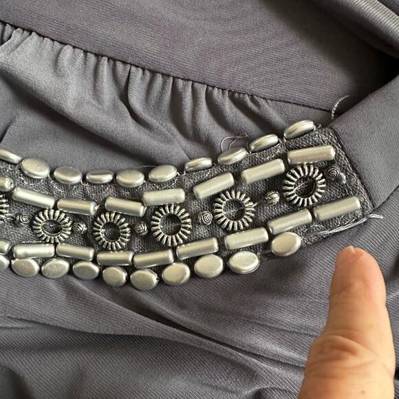 NEW Tiana B Cocktail Dress Embellished Grey Silver Stones Stretch Jacket Overlay - Picture 9 of 10